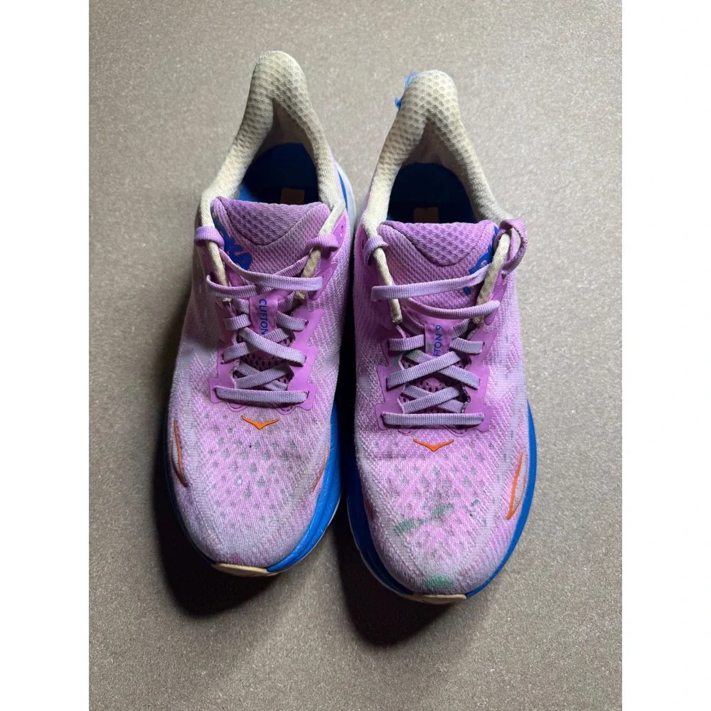 Hoka One One Clifton 9 Womens 7.5 Pink Blue Running Shoes 1127896 CSLC